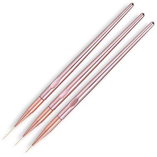 SILPECWEE 3pcs Rose Gold Nail Art Liner Brush Set - 11mm, 15mm, 20mm