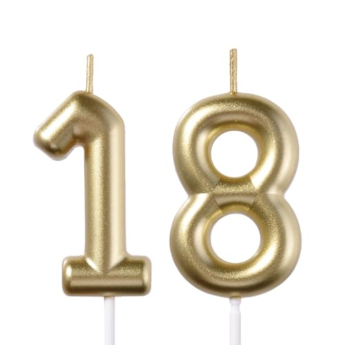 Glitter Gold 18th Birthday Candle Set - 2 Pcs Number Toppers
