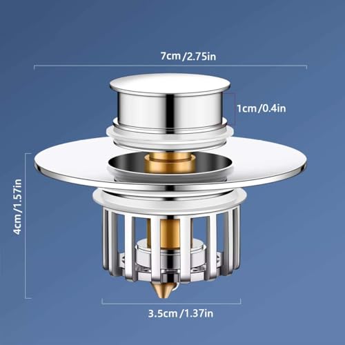 Pop-Up Bathtub Drain Plug with Hair Collector - Fits 1.5 to 1.75 Inch Drains