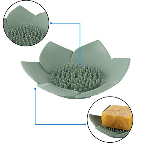 ReignSword Lotus Silicone Soap Dish Holder - 3 Pack (Blue, Green, Grey)