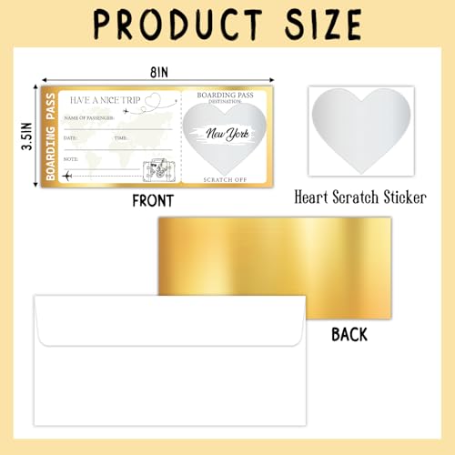 Golden Scratch-Off Boarding Pass Ticket Gift with Envelope - 3.5x8