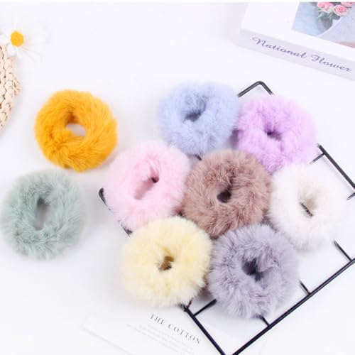 Spenlly Fluffy Plush Pom Pom Hair Scrunchies 4-Pack - Watermelon Red