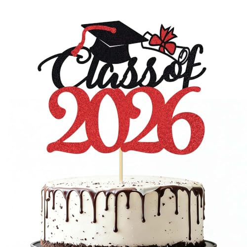 Class of 2026 Graduation Cake Topper - Glitter Cap Decoration