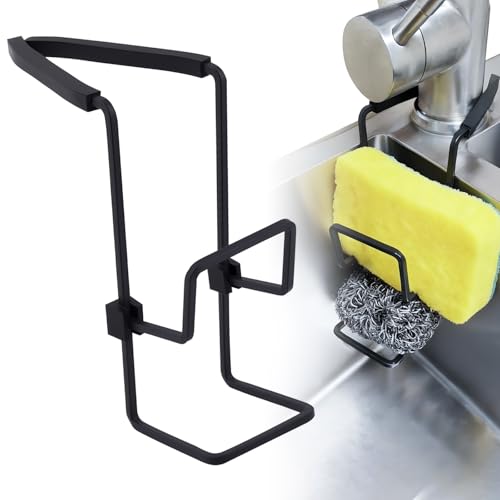 Black Sink Sponge Holder - Double Layer Kitchen Faucet Organizer