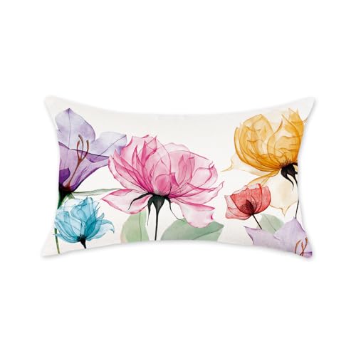 Spring Floral Lumbar Pillow Cover 12x20 Inch for Sofa & Patio