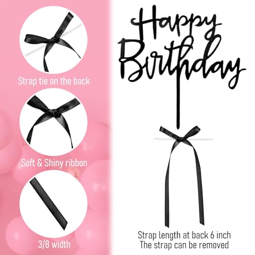 Elegant Black Bow Cake Topper Set with Happy Birthday Sign