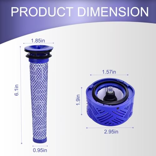 Dyson V6 Absolute Vacuum Filter Replacement Set – 2 Front & 2 Rear Filters with Cleaning Brush