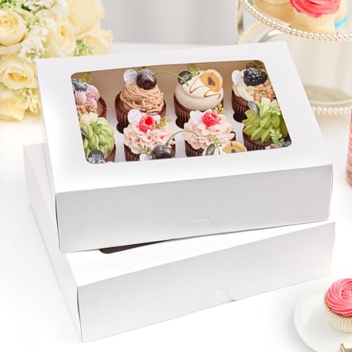 Kucoele 12 Count White Cupcake Boxes - 2 Pack with Inserts