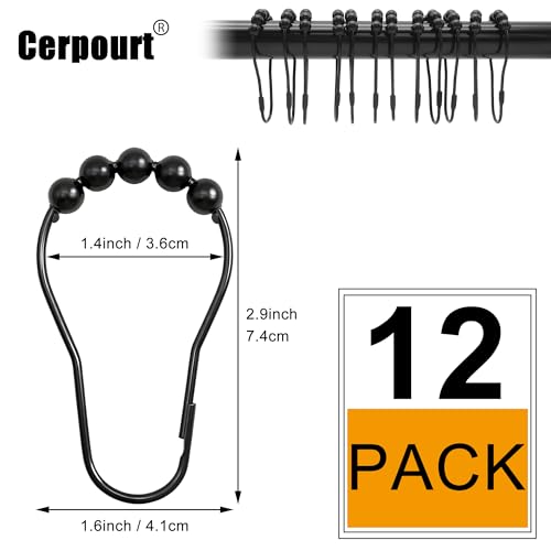 Cerpourt 12 Pcs Rustproof Metal Shower Curtain Hooks - Black