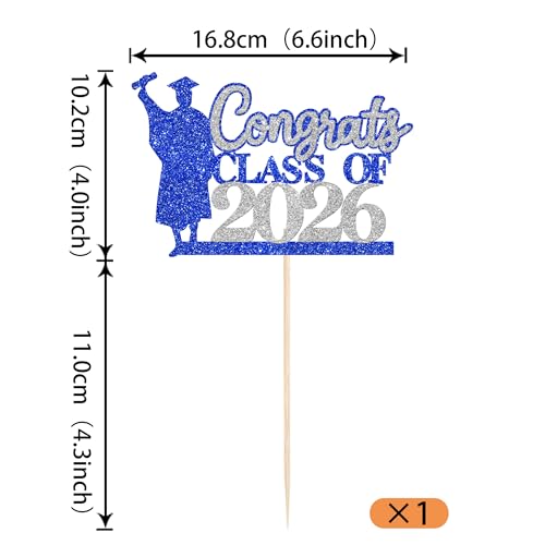 Congrats Grad 2026 Cake Topper - Glitter Graduation Decoration