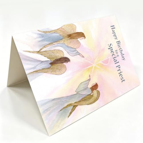 Priest Birthday Card WX-452 with Psalm 139:14, Angel Design, 5x7 Inch