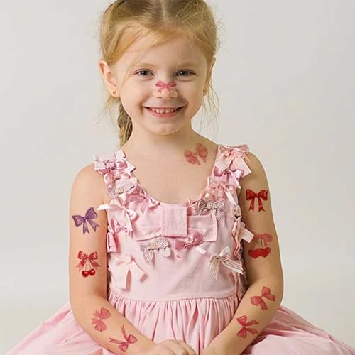Pink Bow Temporary Tattoos for Kids and Party Favors, 10 Sheets