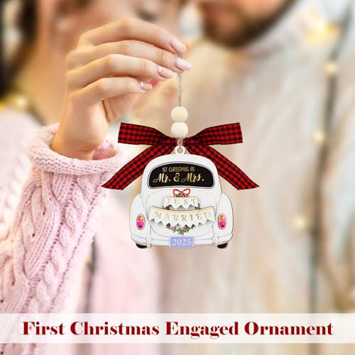 Just Married Wooden Christmas Ornament - 1st Christmas as Mr & Mrs 2025