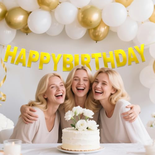 Personalized Happy Birthday Banner Garland - Shiny Gold Decor