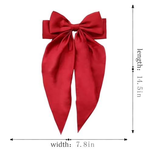 Satin Hair Bows with Long Tails and Claw Clips for Women 2pcs