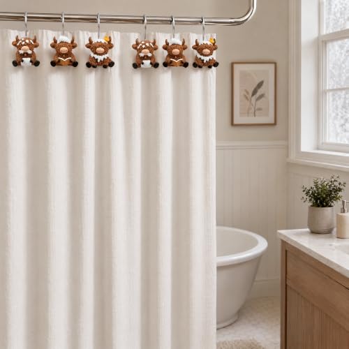 Highland Cow Shower Curtain Hooks - Rustic Farmhouse Decor (12 Pack)