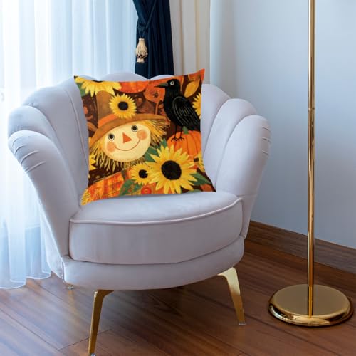 Pumpkin Scarecrow Throw Pillow Cover 18x18 for Fall Decor