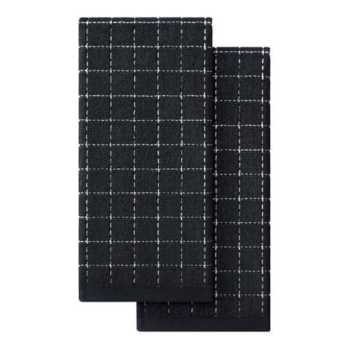 Homaxy 100% Cotton Terry Kitchen Towels - Super Absorbent, Black, 13x28, 2-Pack