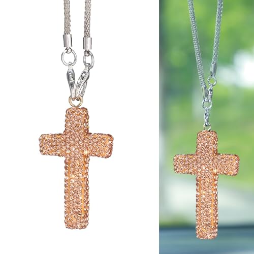Gold Cross Car Hanging Ornament with Rhinestones - Faith Pendant