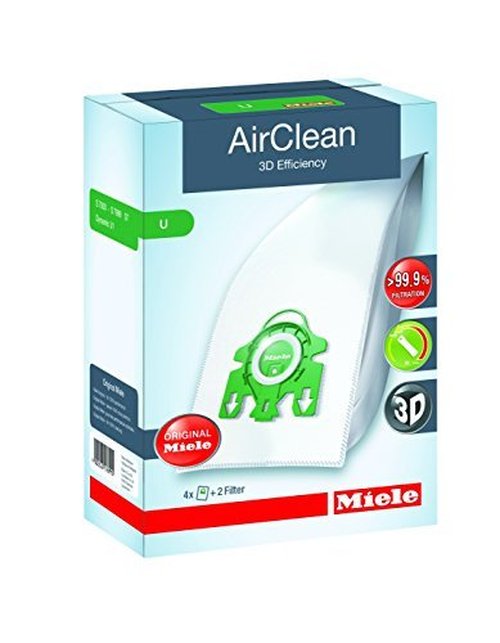 Miele Genuine U AirClean 3D Efficiency Vacuum Cleaner Bags for Miele Dynamic U1 and S7 Vacuum Cleaners, Pack of 4 Dust Bags and 2 Filters – 10123230