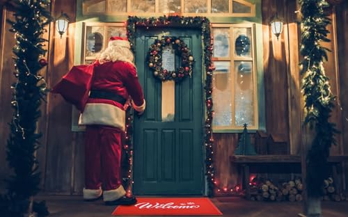 T.HENV 30x17.5 Waterproof Outdoor Christmas Door Mat - Red-White All-Season Welcome Rug