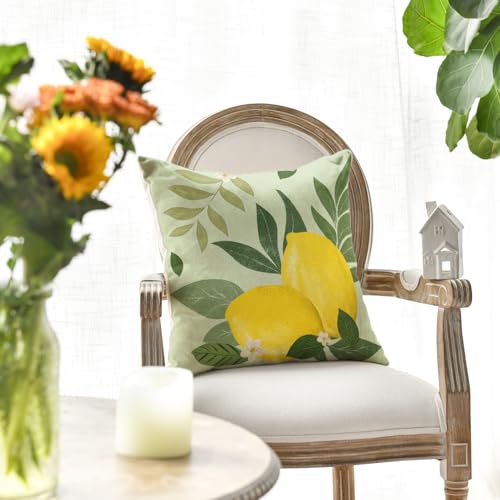 Summer Lemon Eucalyptus Leaves Throw Pillow Cover - 18x18