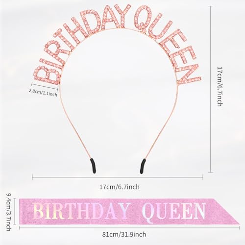 Birthday Queen Sash and Rhinestone Tiara Set for Women