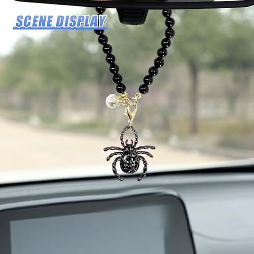 Gothic Spider Car Hanging Ornament with Pearl Chain - Unique Pendant