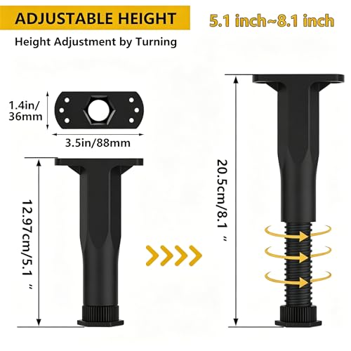 2 Pack Adjustable Bed Support Legs (5.1" - 8.6") for Heavy Mattress