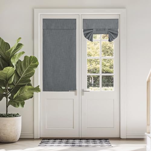 NICETOWN 100% Blackout Linen French Door Shade, 26"W x 50"L, Dark Grey