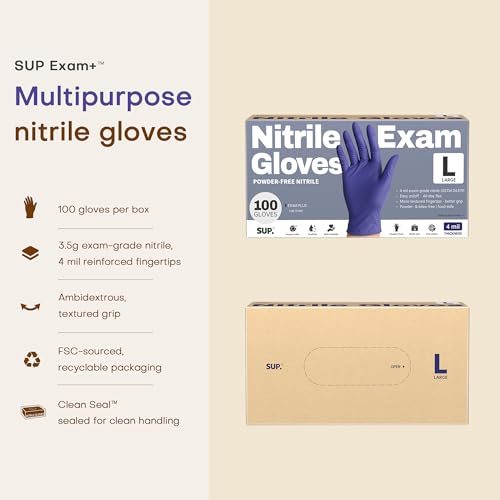 SUP Powder-Free Nitrile Exam Gloves, Large 100 Ct, Food Safe