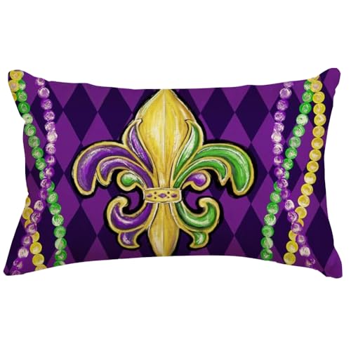 Mardi Gras Pillow Covers 12x20 in - Fleur De Lis Decorative Cushions
