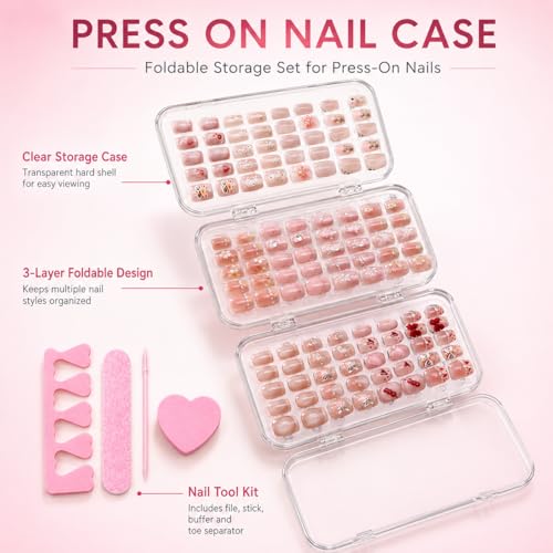 Tri-Fold Nail Organizer Case - Portable Storage for 40+ Press-On Nails