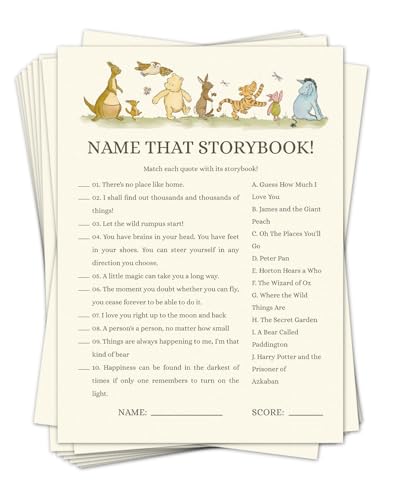 Pooh Bear Baby Shower Name That Storybook Game - SSS Edition (20 Cards)