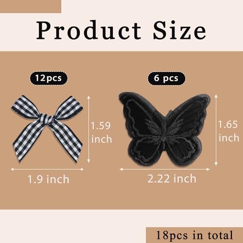 AROCOOY 18PCS Black Bow and Butterfly Hair Clips Gingham Hair Bows