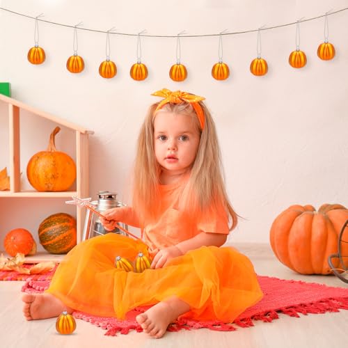 12 Orange Pumpkin Hanging Ornaments for Fall & Halloween Decor