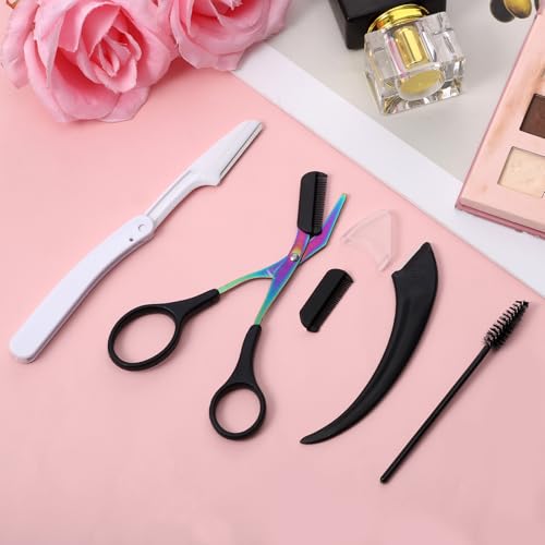 Ezymivs 4Pcs Eyebrow Trimmer Scissors with Comb and Razor Set