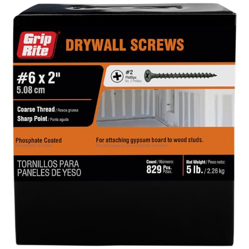 Grip-Rite #6 x 2" Coarse Thread Drywall Screws, Phillips Bugle Head, 5 lb