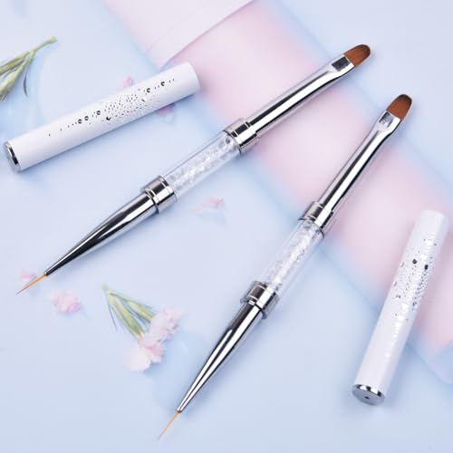 Ycyan 2Pcs Dual-Ended Hard Gel Nail Brushes & Liner Brush Set
