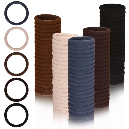 BRVN 100 Pcs Neutral Hair Ties Non-Slip Elastics for Thick & Thin Hair