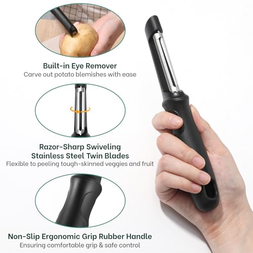 Beneno Swivel Vegetable Peeler - Razor-Sharp Stainless Steel Blade & Ergonomic Grip