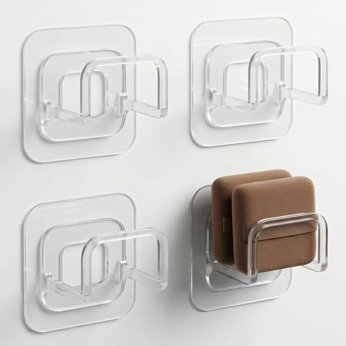 VANRIOS 4-Pack Adhesive Wall-Mounted Powder Puff Holder - Clear