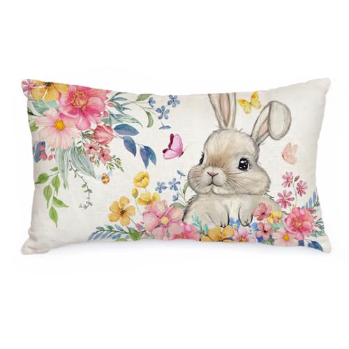Easter Bunny Decorative Pillow Cover 12x20 Inch - Holiday Decor
