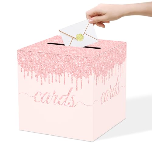 Pink Card Box - 8.7" Gift Card Holder for Weddings & Parties