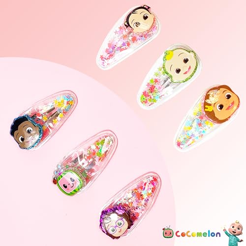 Cocomelon Hair Clips for Girls - 6pc Magical Confetti Snap Clips