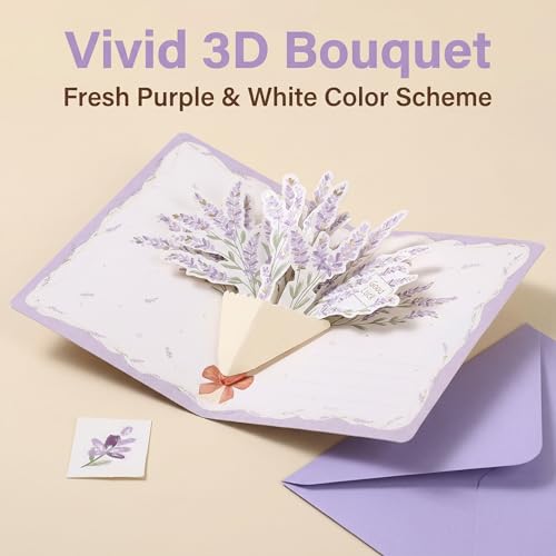 Cifudec Floral Pop-Up Greeting Card, 3D Lavender Flower Bouquet Gift