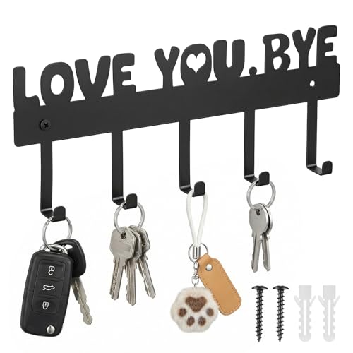 Black Wall-Mounted Key Holder with 5 Hooks - Durable Metal Key Rack
