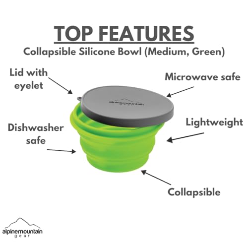 Collapsible Silicone Bowl with Lid for Camping - Medium Green