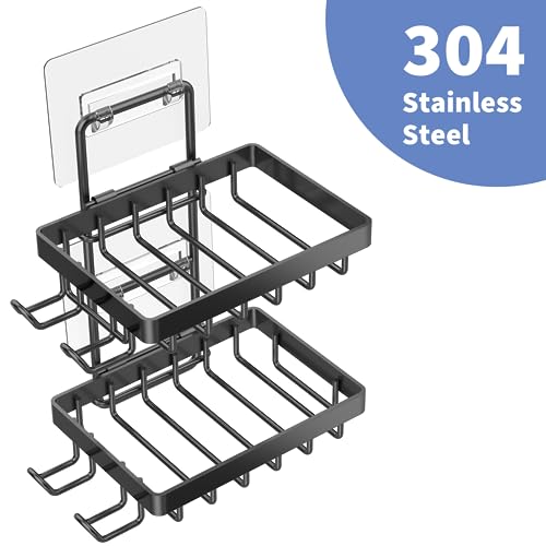 Moforoco Wall-Mounted Soap Holder - Stainless Steel with Hooks