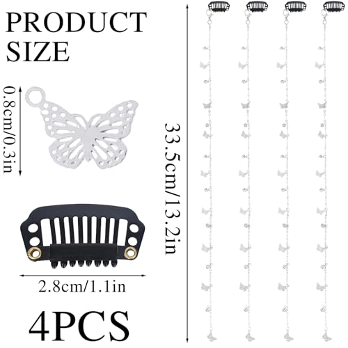 FRESHME Hair Chain Jewelry for Women 4 Pcs Boho Butterfly Hair Charms